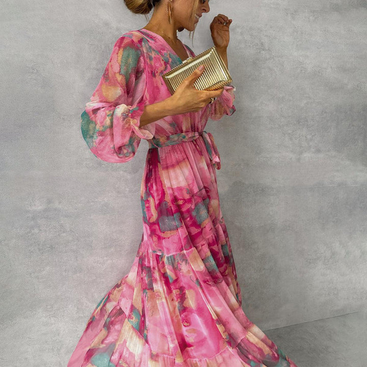 Amber | Floral Print Wrap Maxi Dress with Long Sleeves