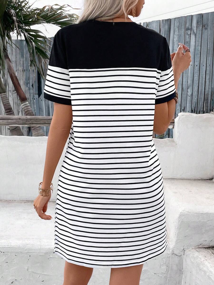 Trish | Casual Striped Dress with Heart Patchwork Print