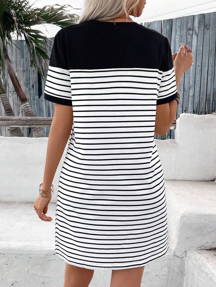 Trish | Casual Striped Dress with Heart Patchwork Print