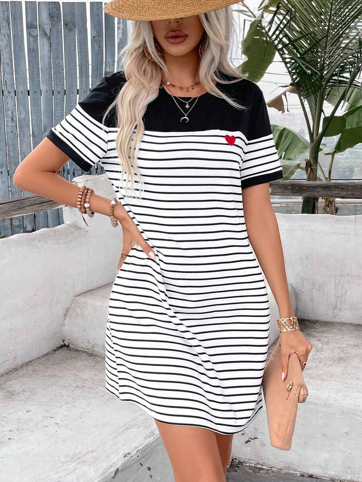 Trish | Casual Striped Dress with Heart Patchwork Print