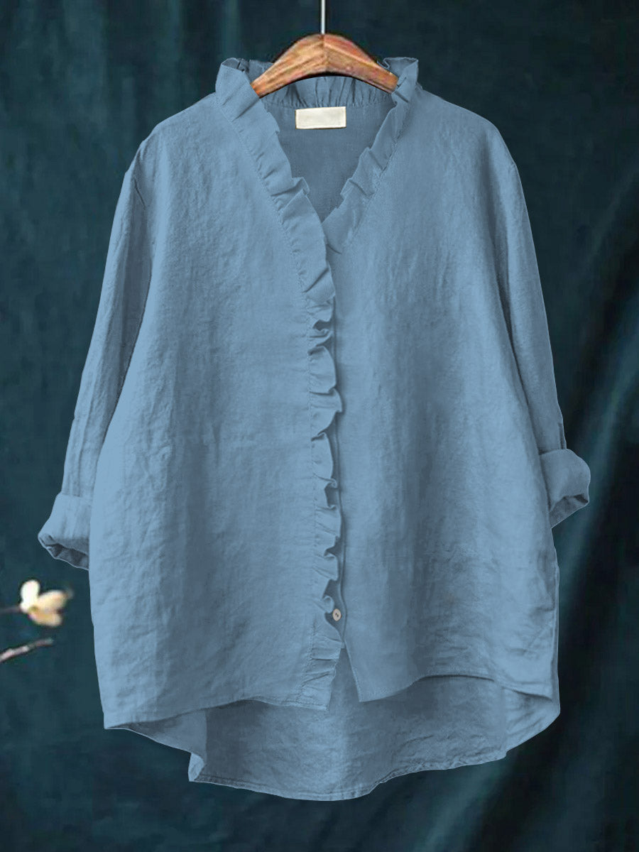Holly | Cotton and Linen Blouse with Ruffle