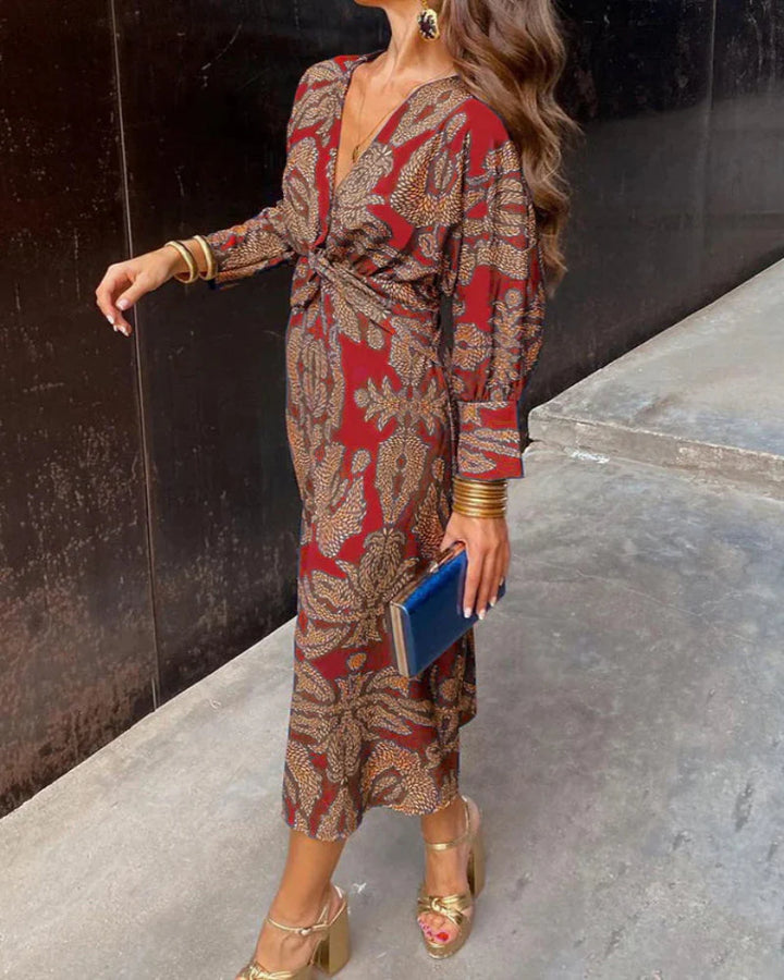 Brenda | Elegant Long Sleeve Midi Dress