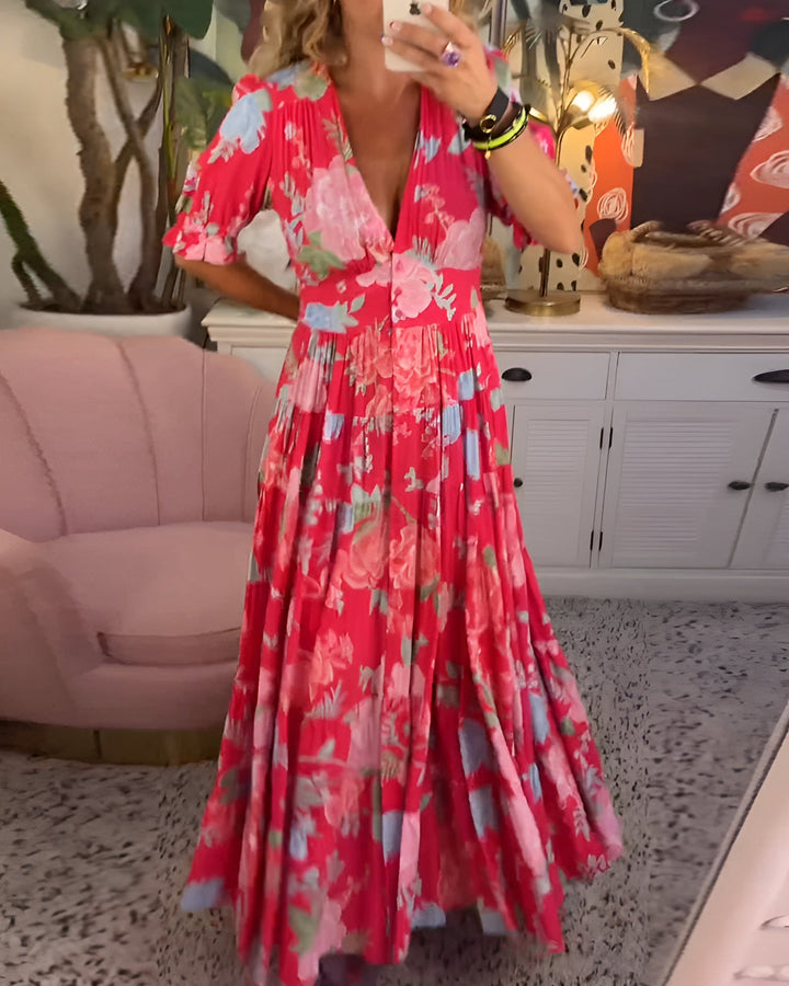 Carrie | Floral Print V-neck Pocket Dress