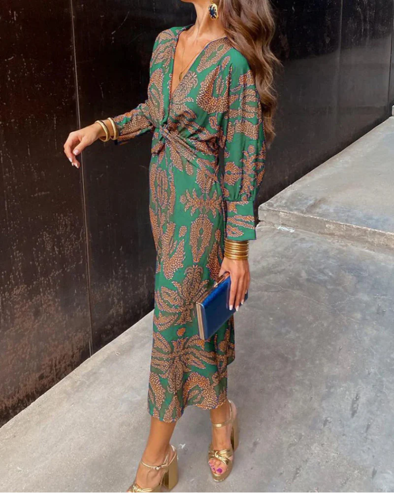 Brenda | Elegant Long Sleeve Midi Dress