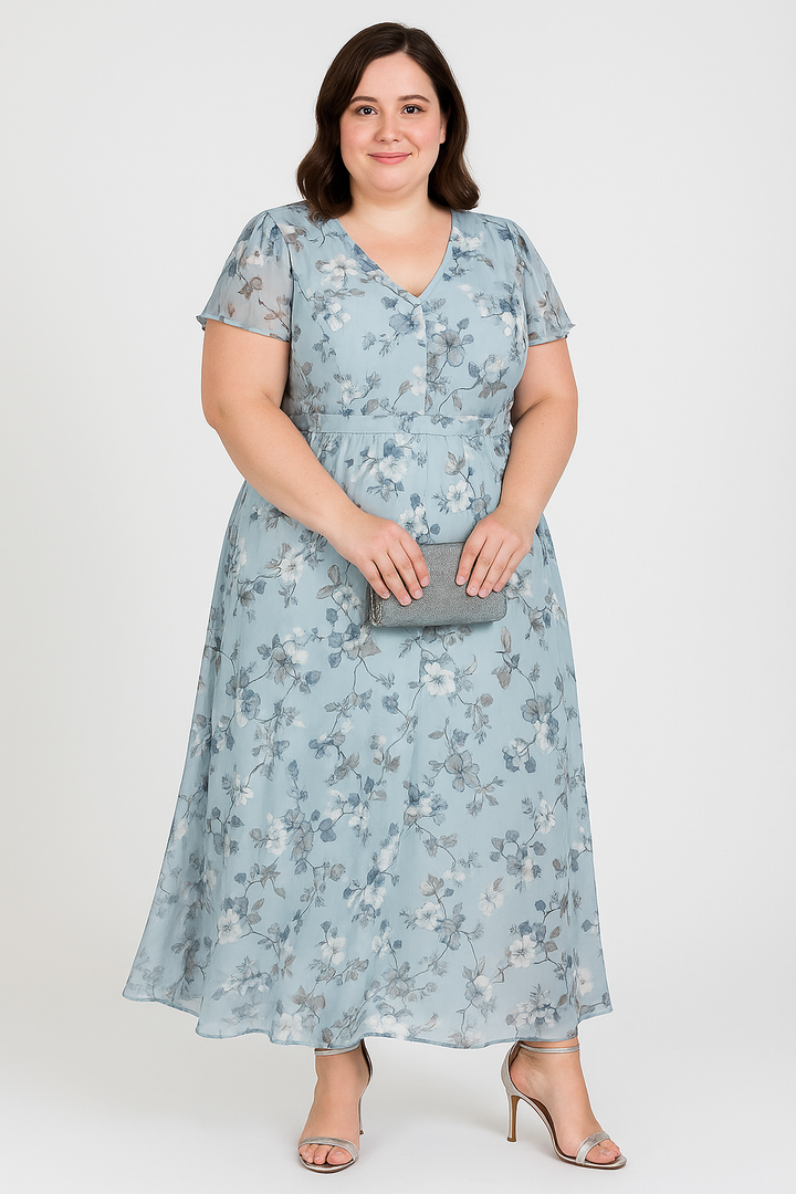 Floral V-neck Tummy Covering Dress | ALTHEA