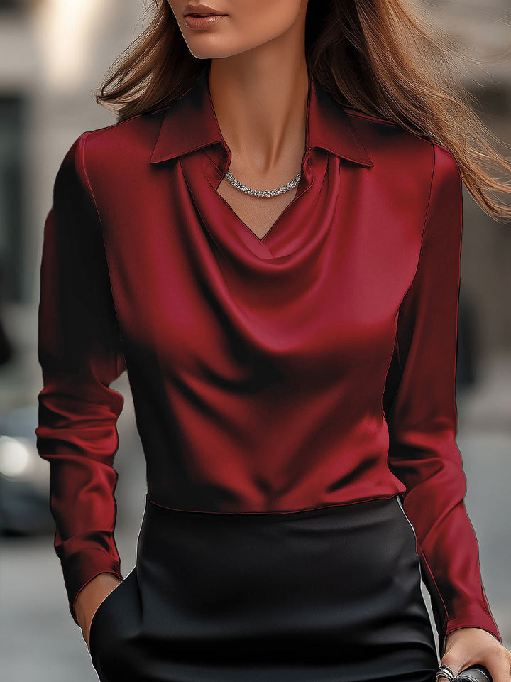 Heather | Elegant Satin Blouse with Draped Neckline