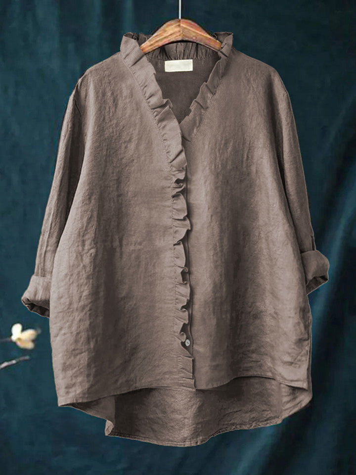 Holly | Cotton and Linen Blouse with Ruffle