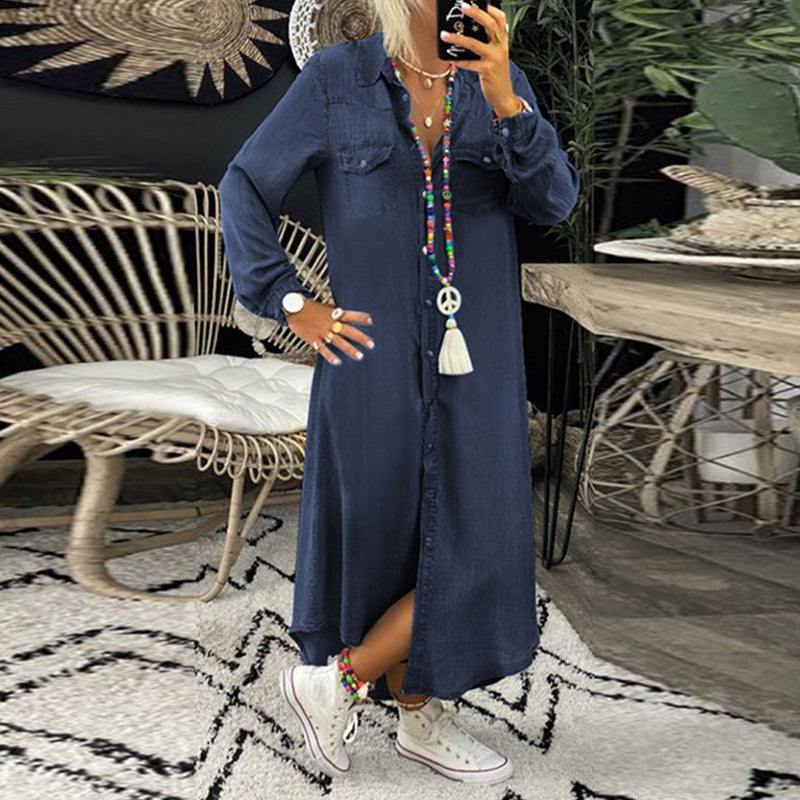Yara | Long Sleeve Denim Maxi Dress
