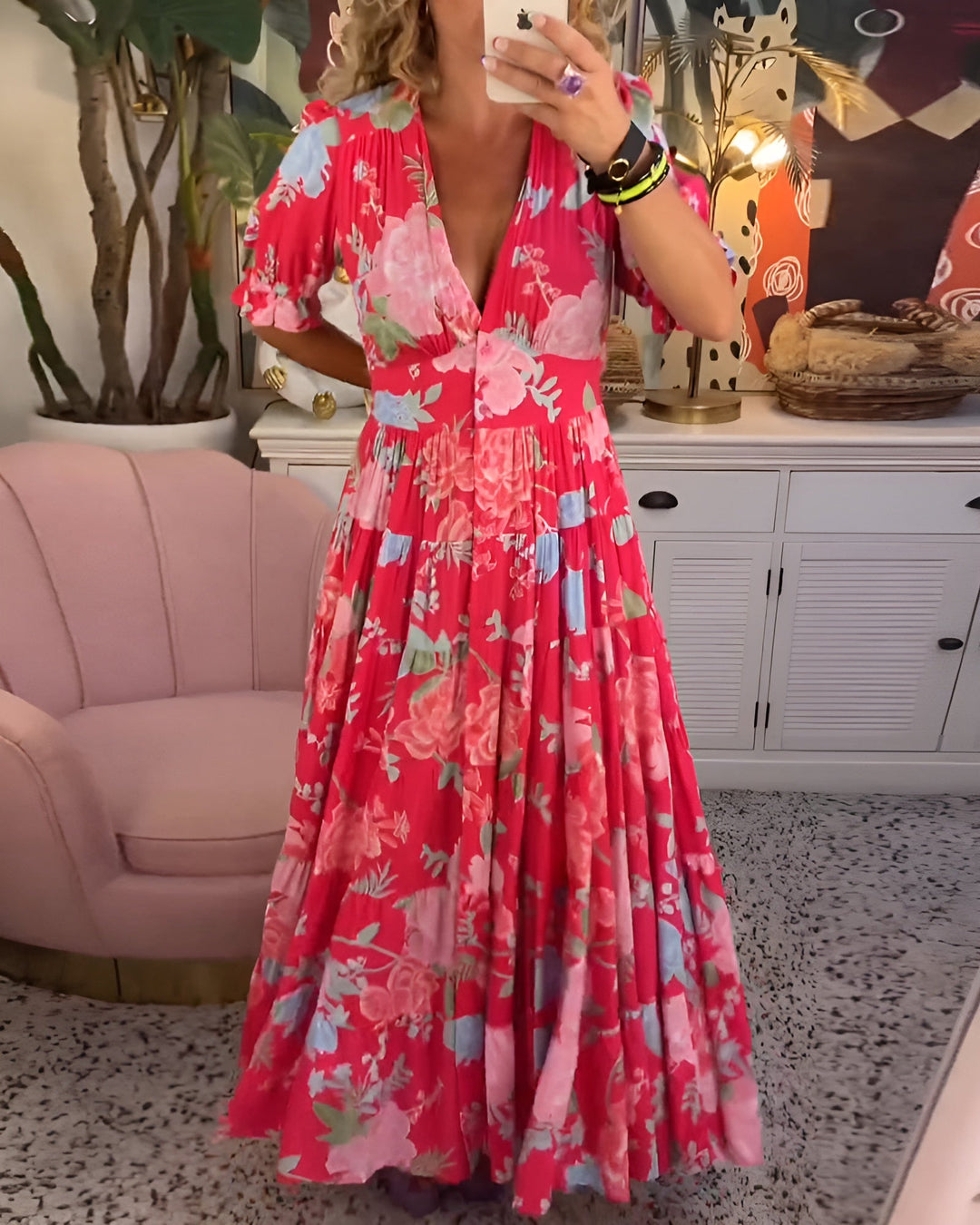 Carrie | Floral Print V-neck Pocket Dress