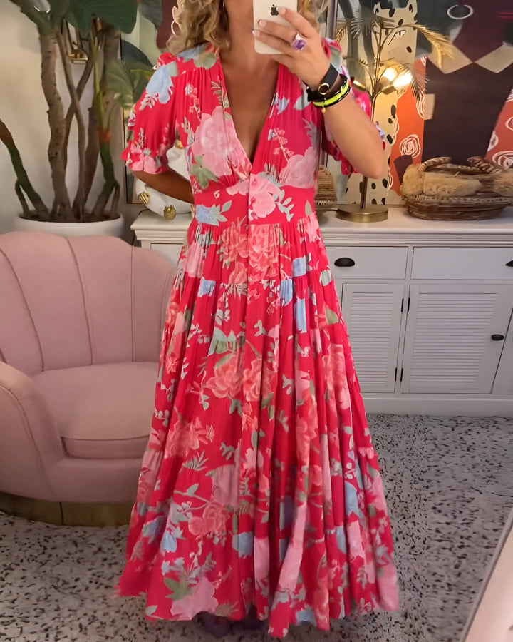 Carrie | Floral Print V-neck Pocket Dress