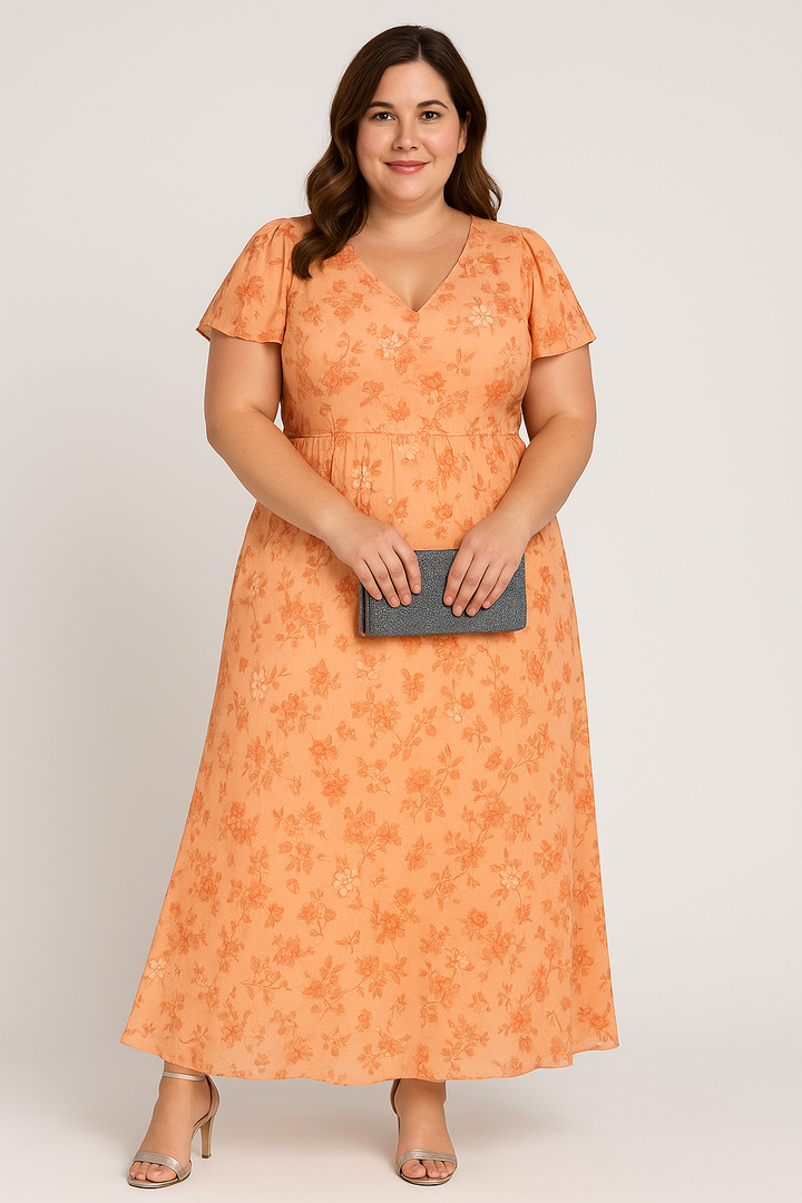 Floral V-neck Tummy Covering Dress | ALTHEA
