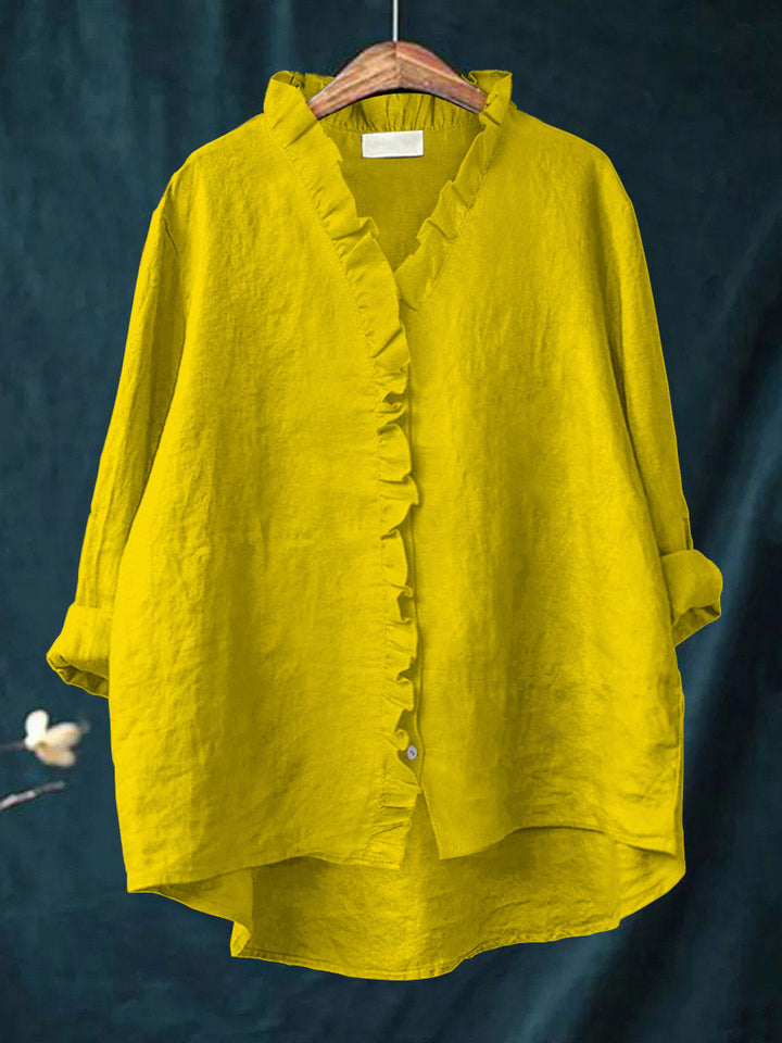 Holly | Cotton and Linen Blouse with Ruffle
