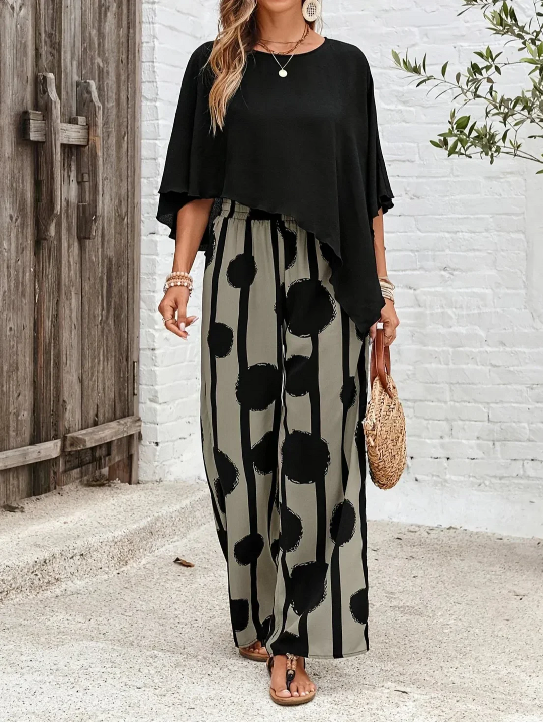 Milavie | Top and Printed Pant Set