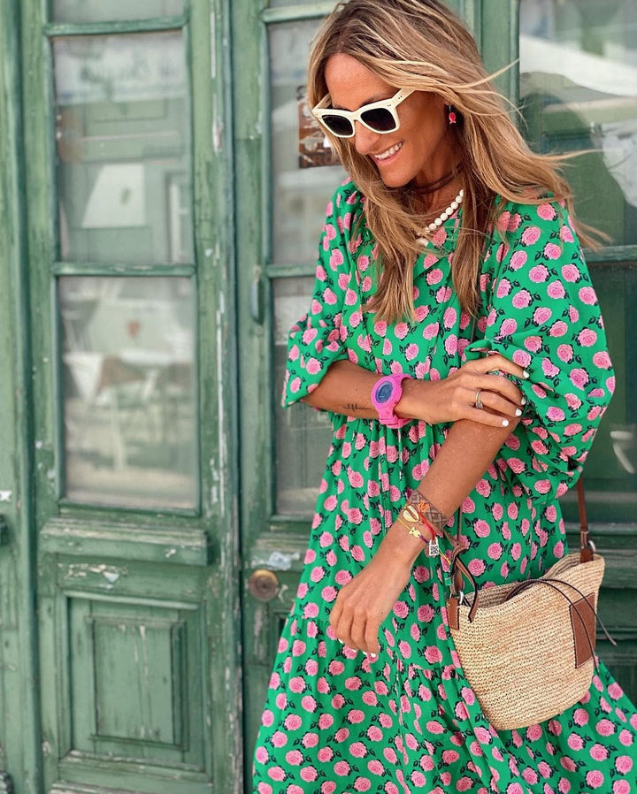 Elisa™ |  Boho Maxi Dress with Puff Sleeves
