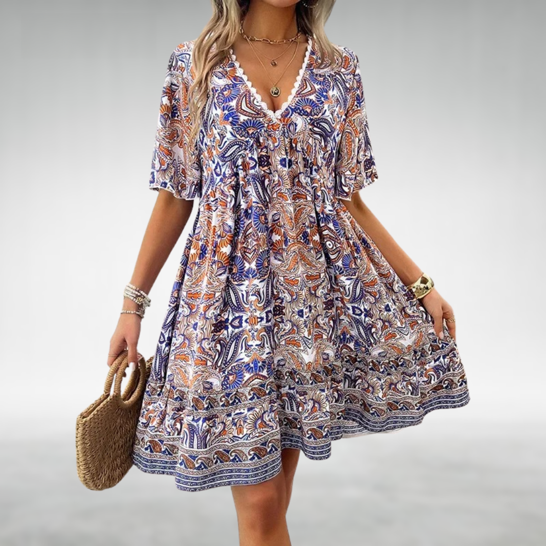 Stacy | Bohemian Paisley Print V Neck Summer Dress