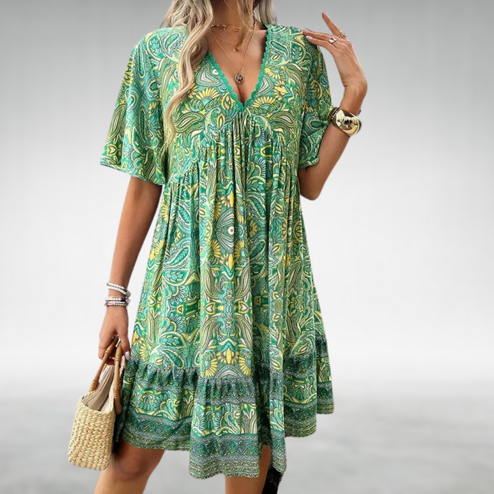 Stacy | Bohemian Paisley Print V Neck Summer Dress