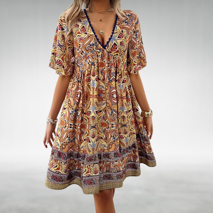 Stacy | Bohemian Paisley Print V Neck Summer Dress