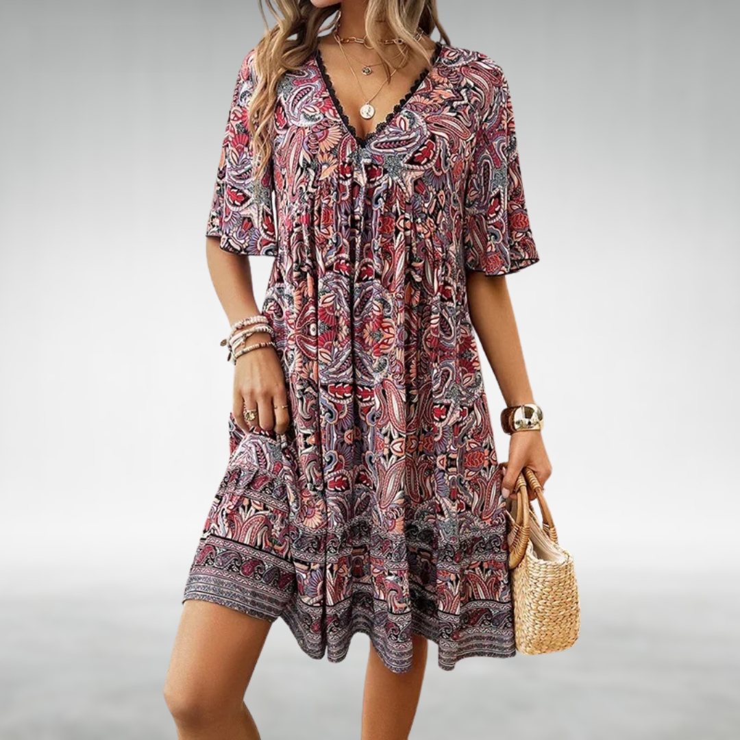 Stacy | Bohemian Paisley Print V Neck Summer Dress
