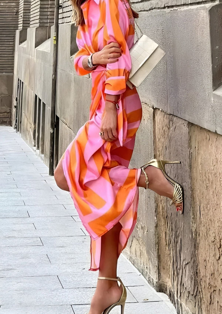 Olivia | Printed Waist-Cinching Shirt Dress
