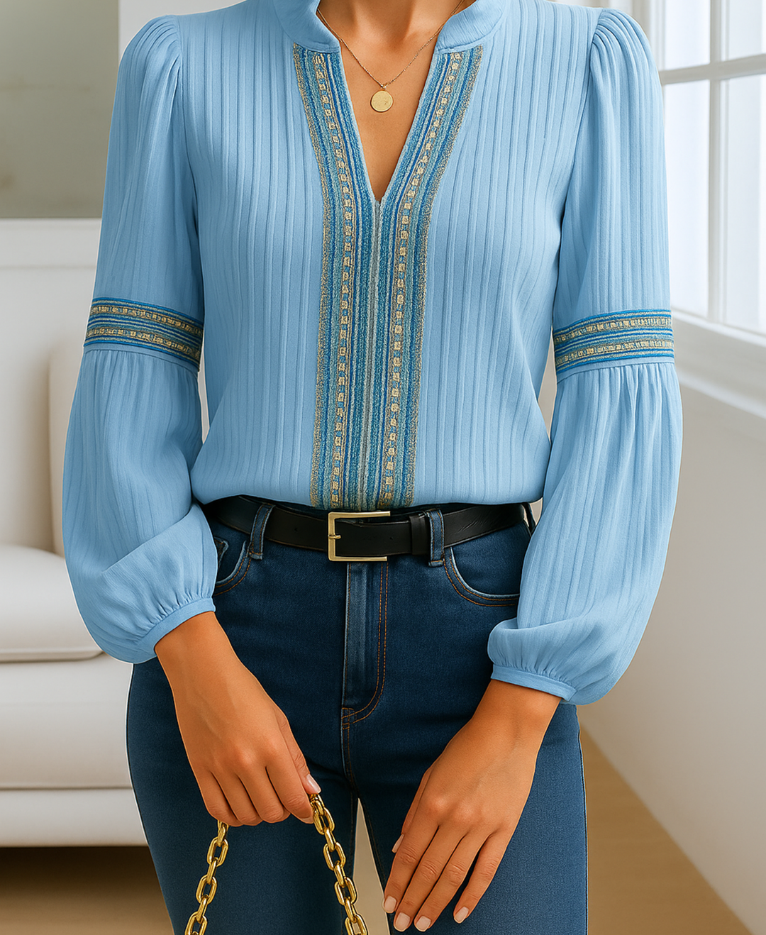 Meghan | Vintage V-Neck Blouse