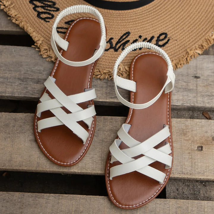 Heidi | New Roman Strap Flat Sandals with Non Slip Rubber Soles