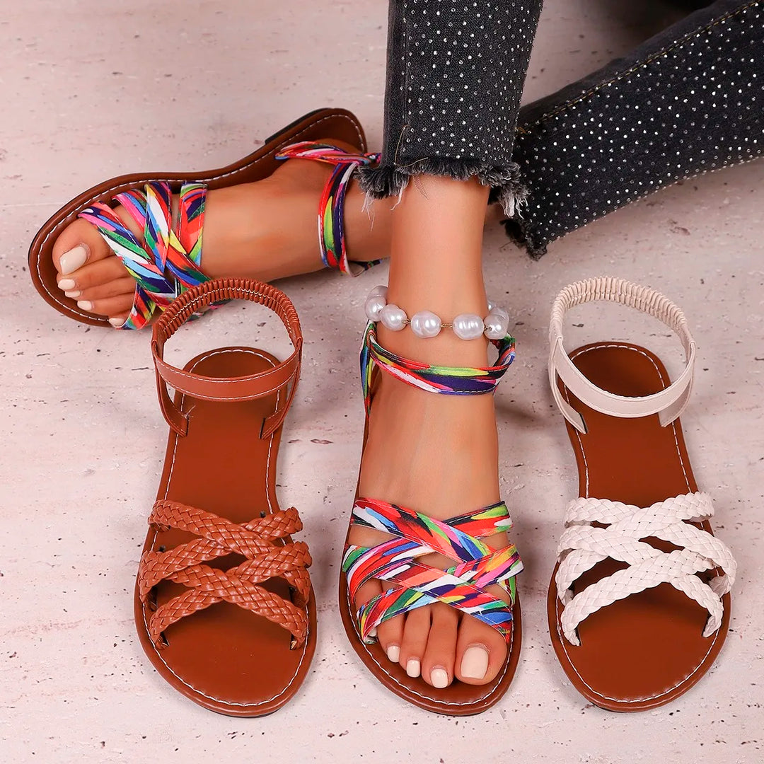 Heidi | New Roman Strap Flat Sandals with Non Slip Rubber Soles