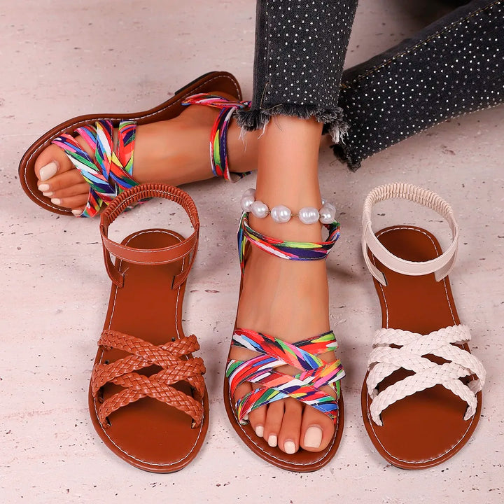 Heidi | New Roman Strap Flat Sandals with Non Slip Rubber Soles