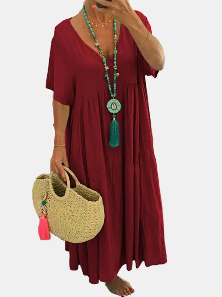 Angelina | Solid Color Loose Fit Short Sleeve Dress
