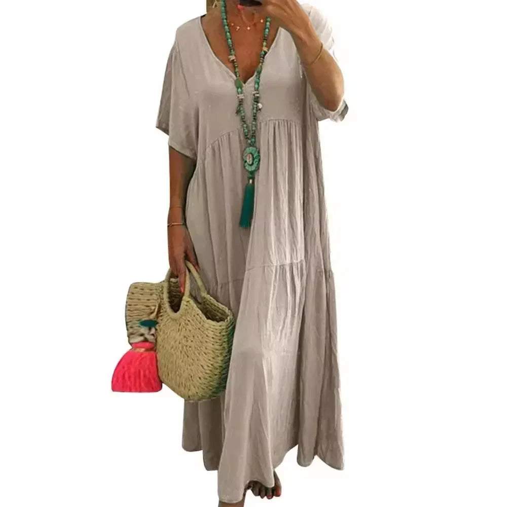 Angelina | Solid Color Loose Fit Short Sleeve Dress