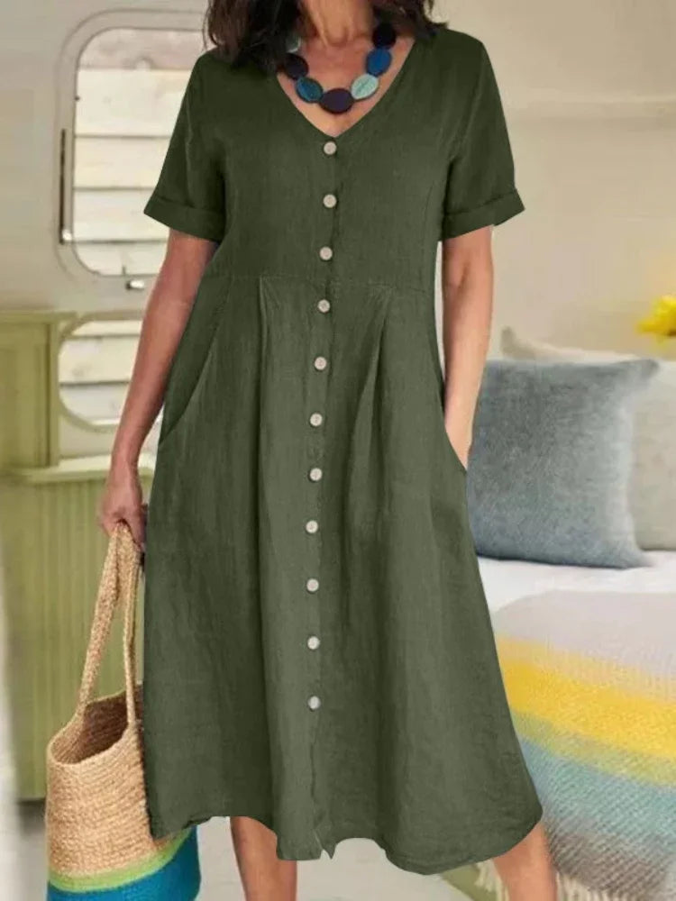 Gale | Summer Plus Size Short Sleeve Single-Breasted Dress