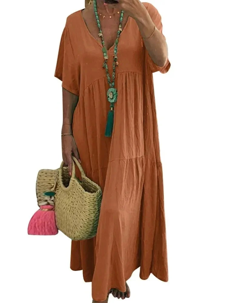 Angelina | Solid Color Loose Fit Short Sleeve Dress