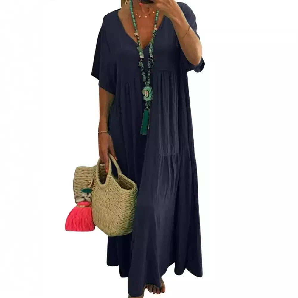 Angelina | Solid Color Loose Fit Short Sleeve Dress