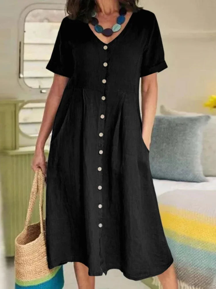 Gale | Summer Plus Size Short Sleeve Single-Breasted Dress