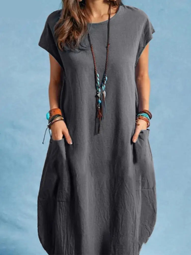 Dianne | Oversized Vintage Short Sleeve Solid Sundress