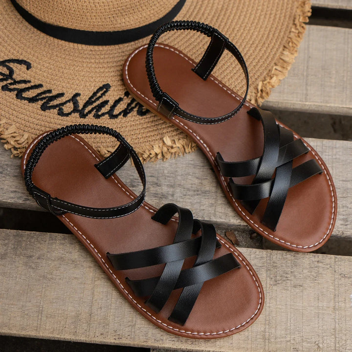Heidi | New Roman Strap Flat Sandals with Non Slip Rubber Soles