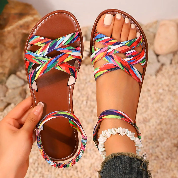 Heidi | New Roman Strap Flat Sandals with Non Slip Rubber Soles