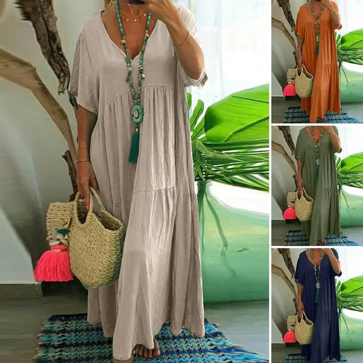 Angelina | Solid Color Loose Fit Short Sleeve Dress