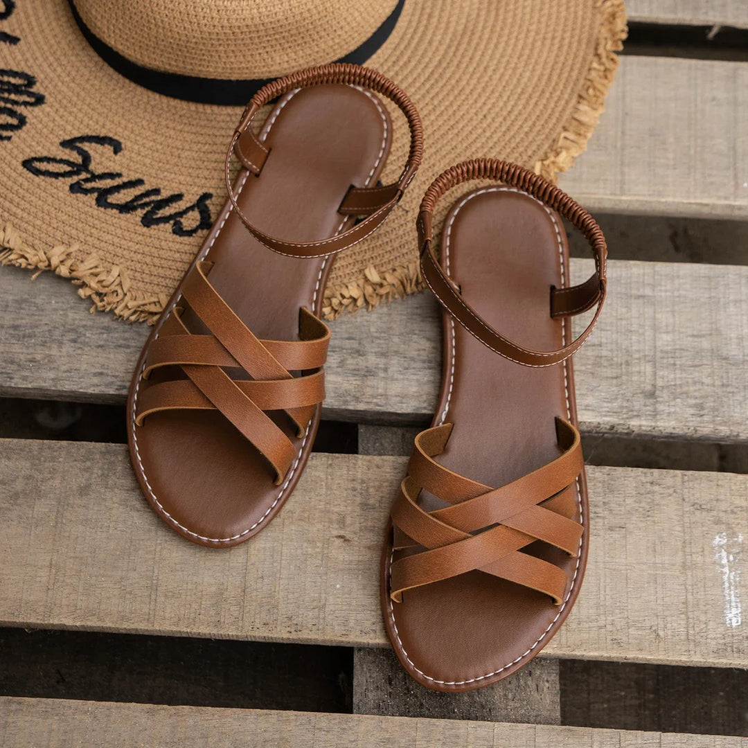 Heidi | New Roman Strap Flat Sandals with Non Slip Rubber Soles