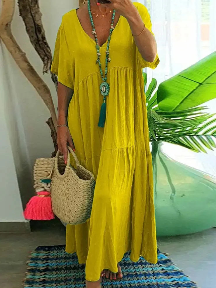 Angelina | Solid Color Loose Fit Short Sleeve Dress