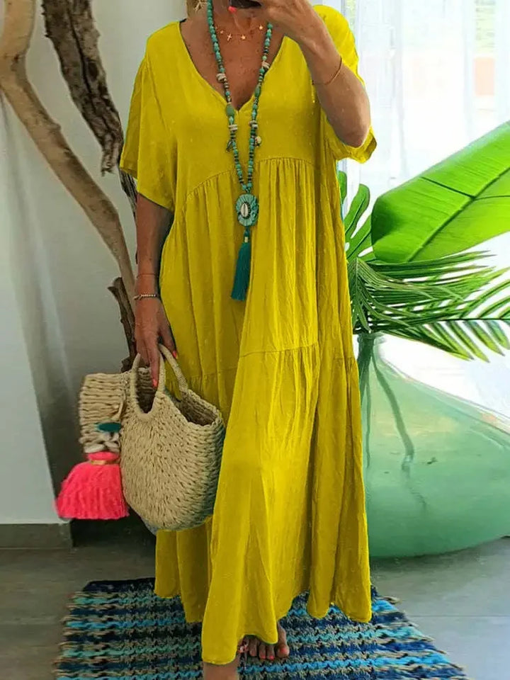Angelina | Solid Color Loose Fit Short Sleeve Dress