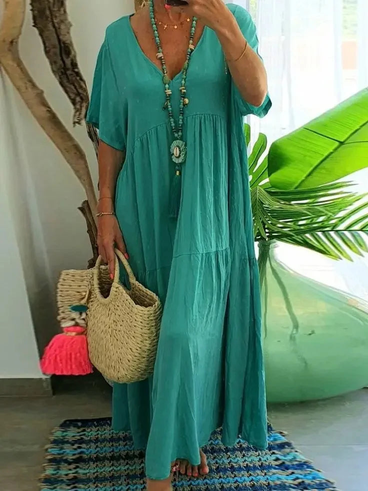 Angelina | Solid Color Loose Fit Short Sleeve Dress