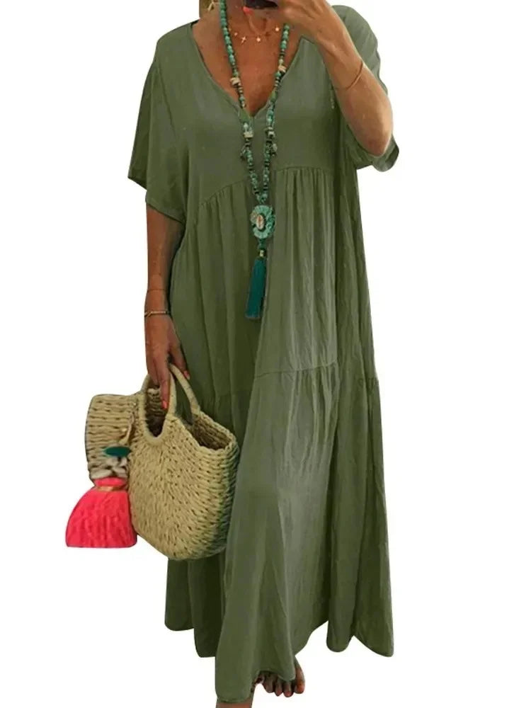 Angelina | Solid Color Loose Fit Short Sleeve Dress