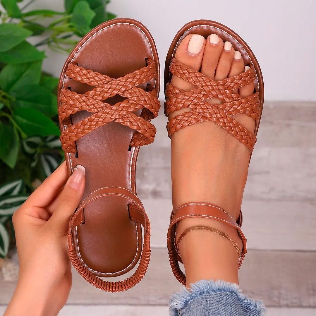 Heidi | New Roman Strap Flat Sandals with Non Slip Rubber Soles