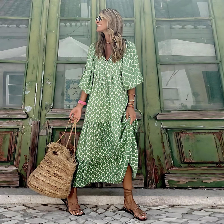 Elisa™ |  Boho Maxi Dress with Puff Sleeves