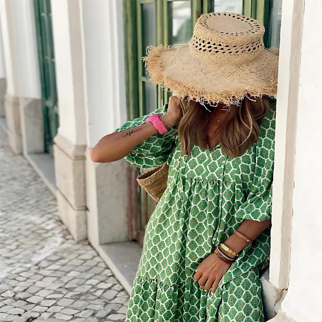 Elisa™ |  Boho Maxi Dress with Puff Sleeves
