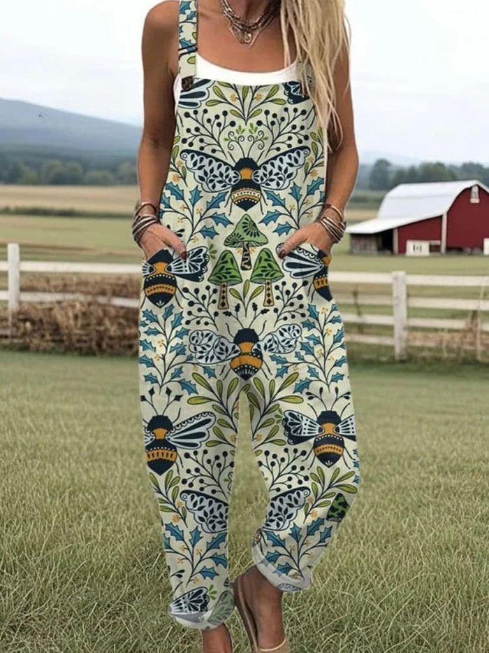 Carole | Summer Dungarees with Playful Print