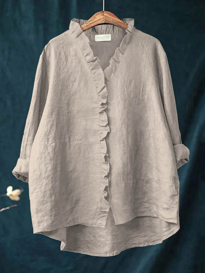 Holly | Cotton and Linen Blouse with Ruffle