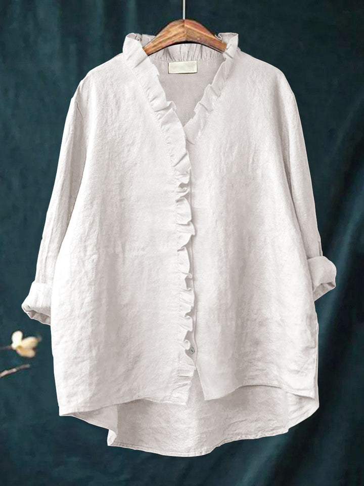 Holly | Cotton and Linen Blouse with Ruffle
