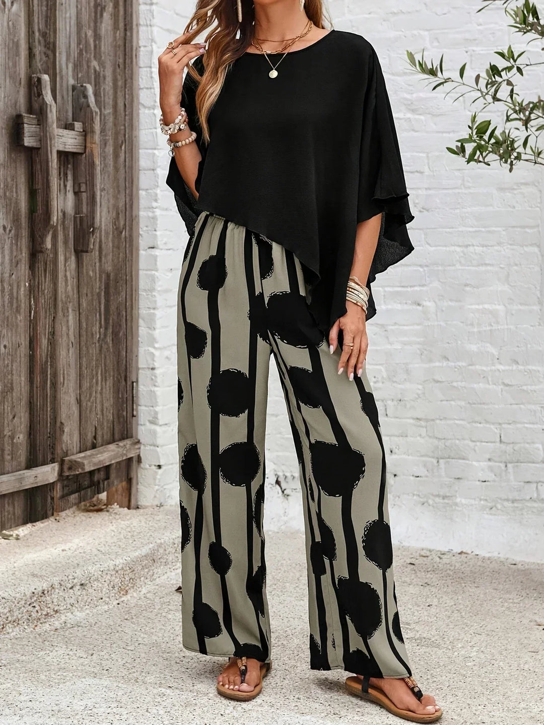 Milavie | Top and Printed Pant Set